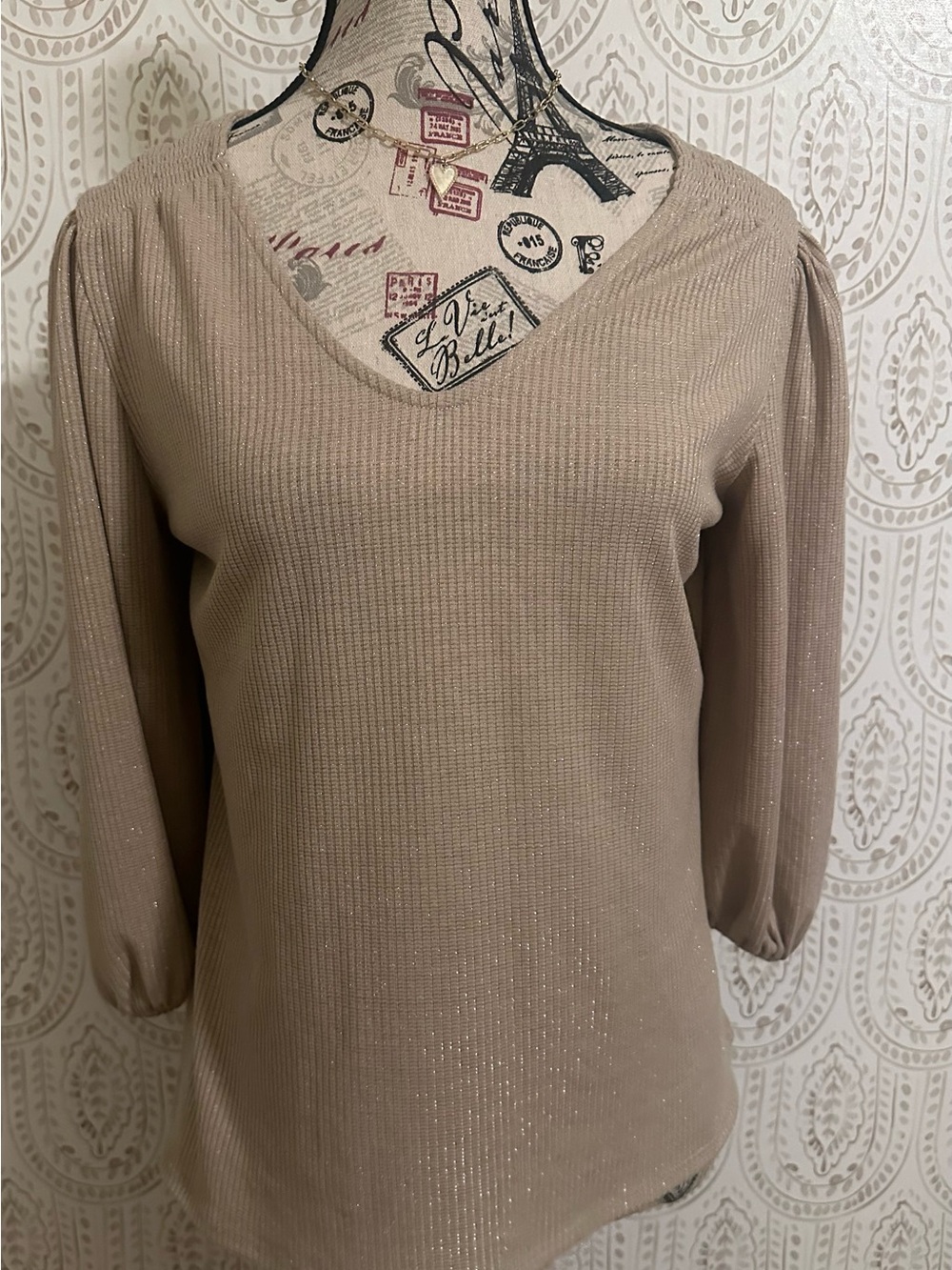 W5 Shimmery Taupe V-Neck Blouse